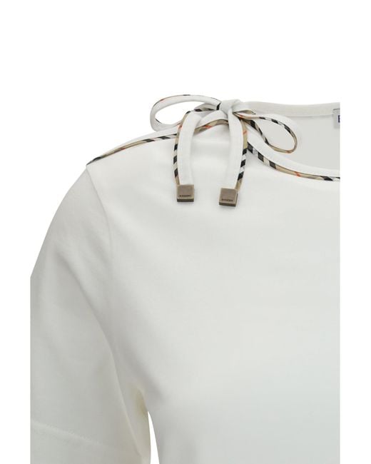 Burberry White Cotton Lace-Detail T-Shirt