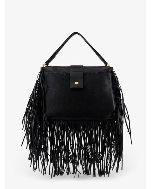 Burberry Black Rider Leather Shoulder Bag With Fringed Edges