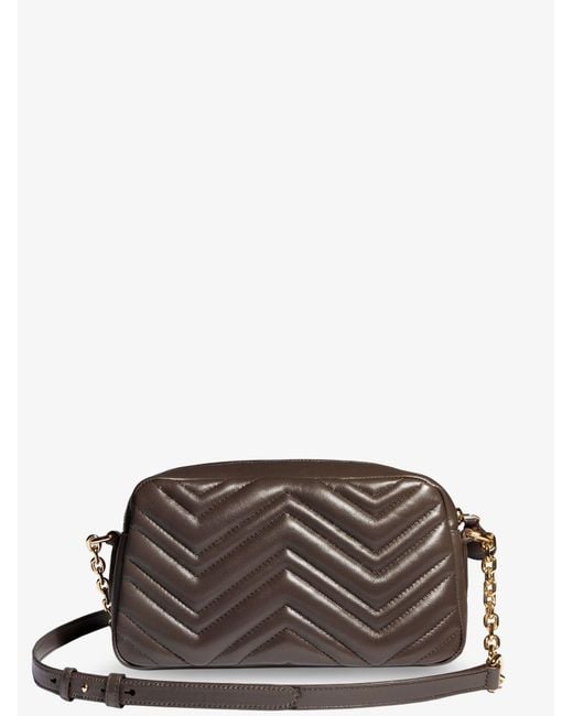 Gucci Brown Gg Marmont Camera Bag Leather Crossbody Bag With Chevron Stitching