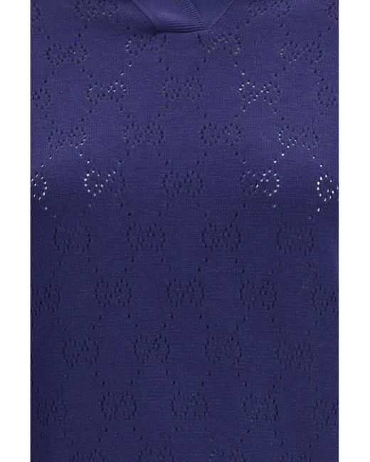 Gucci Blue Gg Pointelle Cotton Silk Polo Shirt