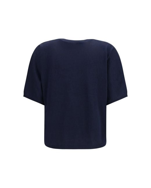 Brunello Cucinelli Blue Short-Sleeve Cashmere And Silk Sweater