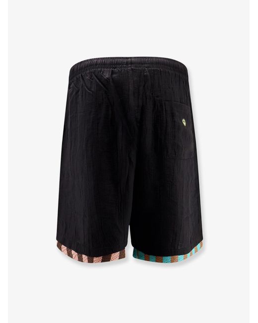 Barrow Black Viscose Blend Bermuda Shorts With Logo Print for men