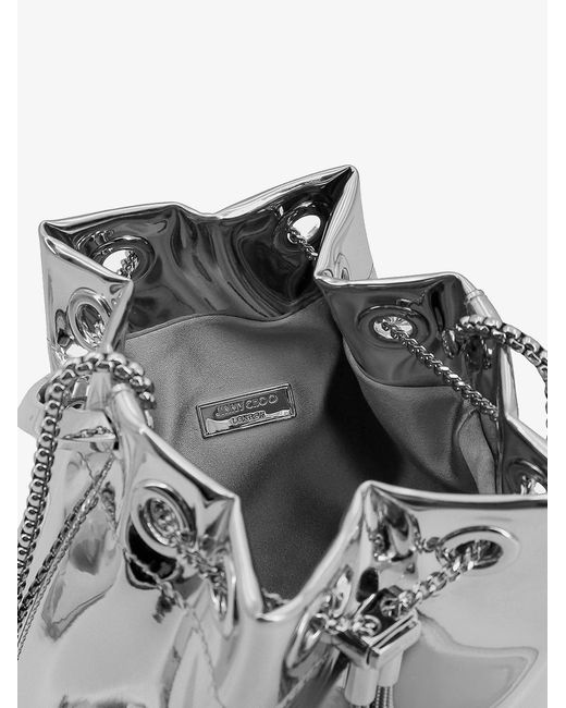 Jimmy Choo White Bonbon Mirrored Fabric Bucket Bag