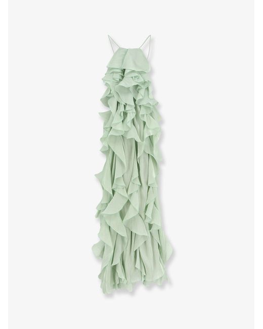 Women's Green Long Dress With Ruffles