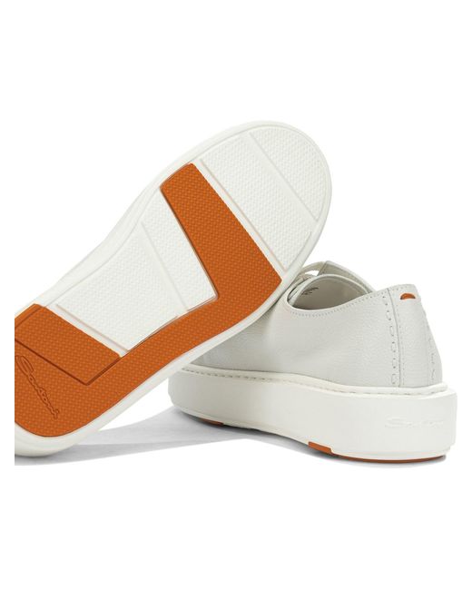 Santoni White Calf Leather Rubber Sneakers