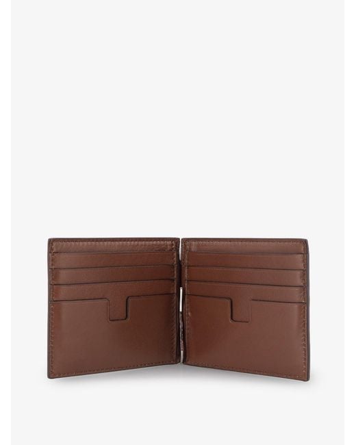 Tom Ford Brown T-Line Money Clip Leather Wallet for men