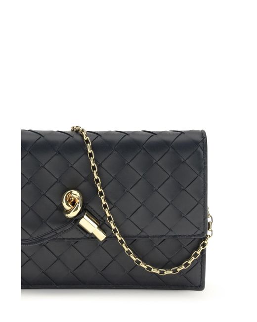 Bottega Veneta Gray Pouch On Chain Andiamo Midnight Nappa Lambskin