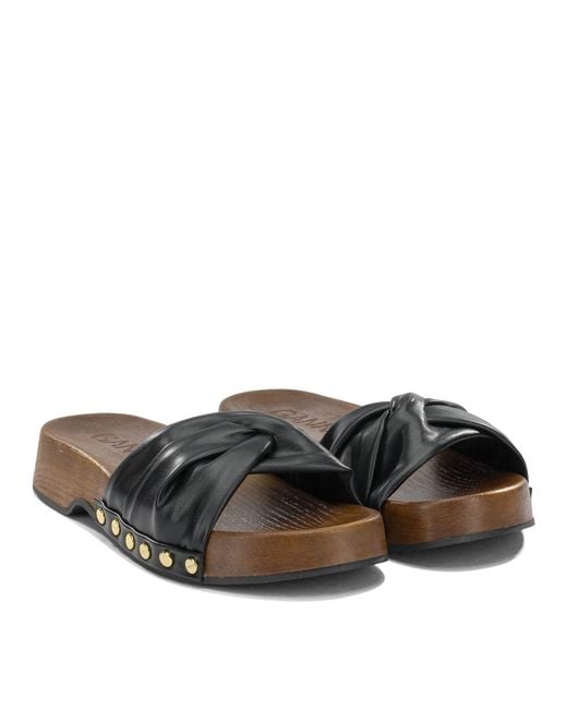 Ganni Brown Tia Fairy Recycled Leather Polyurethane Polyester Wood Slides