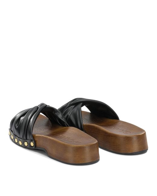 Ganni Brown Tia Fairy Recycled Leather Polyurethane Polyester Wood Slides