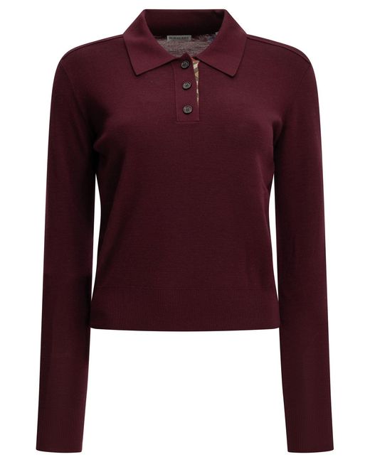 Burberry Red Wool Polo Sweater Bordeaux