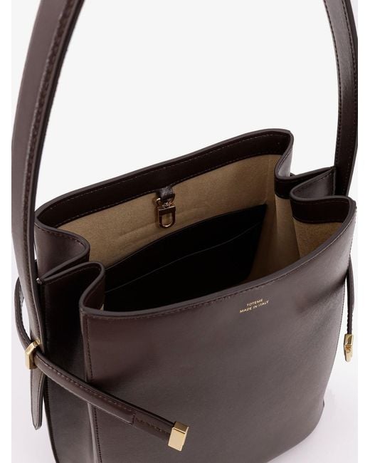 Totême Brown Leather Bucket Bag With Strap On The Front