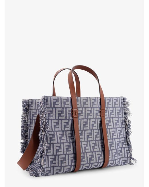 Fendi Purple Summer Tote Ff Jacquard Fabric Shoulder Bag With Fringes