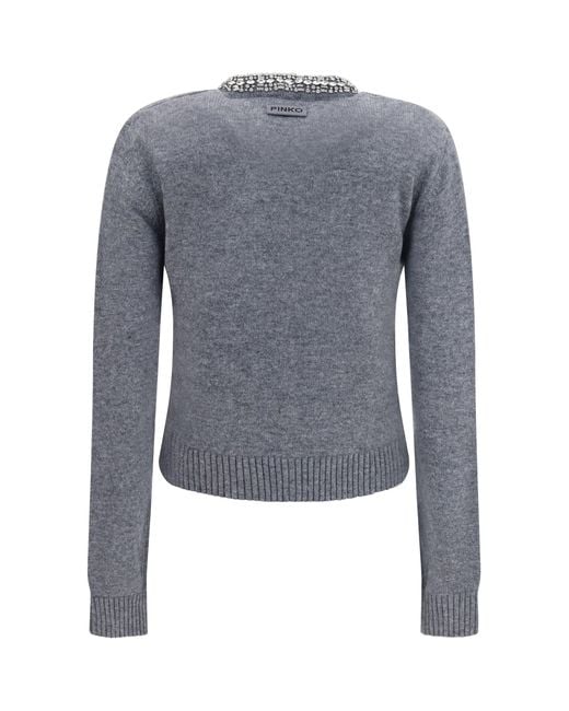 Pinko Blue Colonia Cardigan With Jewel Collar