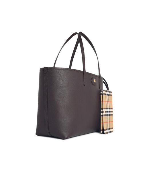 Burberry Black 'Tote Bloomsbury' Medium Reversible Leather 'Peat' Bag