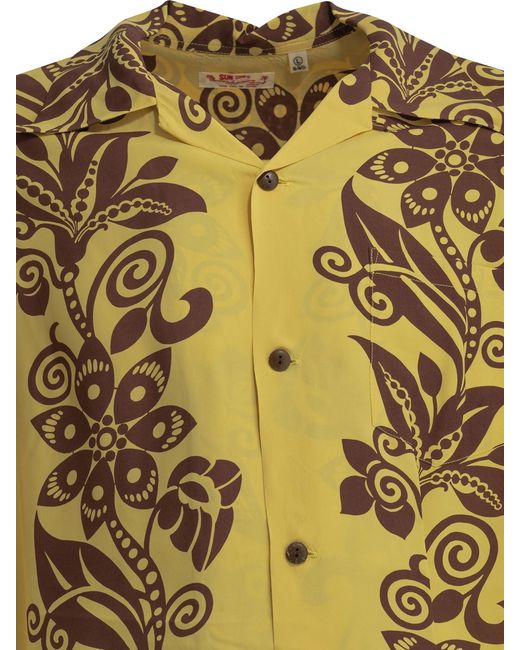 Sun Surf Yellow Pictograph Flower Shirt for men