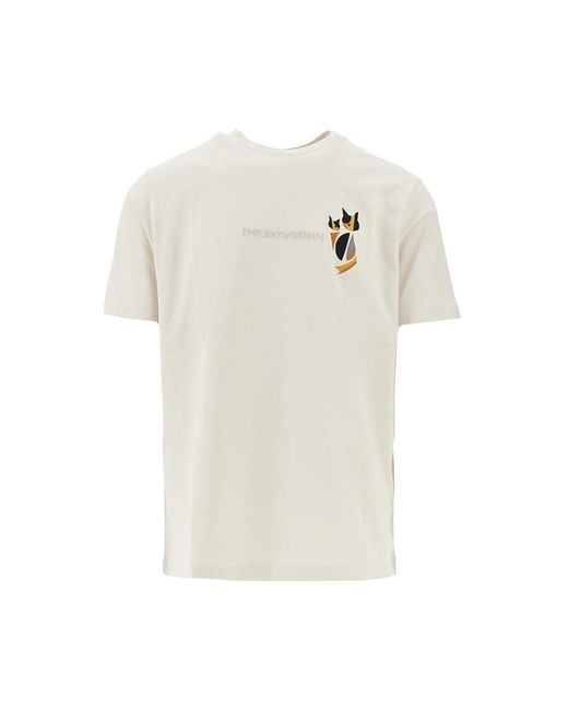 Emporio Armani White Après Cats And Logo Embroidery Print T-Shirt for men