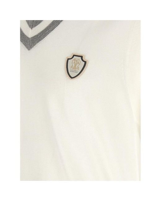 Brunello Cucinelli White V-Neck Vest for men