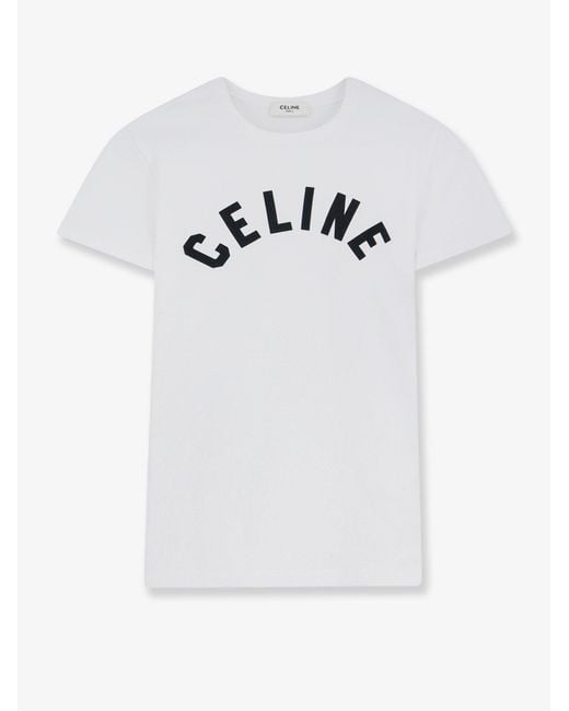 Céline White Cotton Blend T-Shirt With Front Logo Print