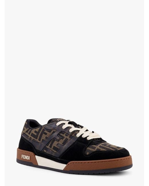 Fendi Black Match Ff Jacquard Fabric And Suede Sneakers for men