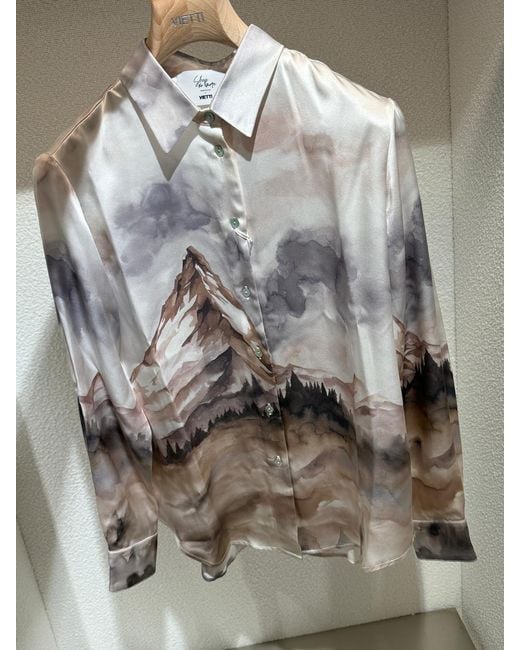 SLEEP NO MORE Gray Silk Shirt With Fantasy Canvas