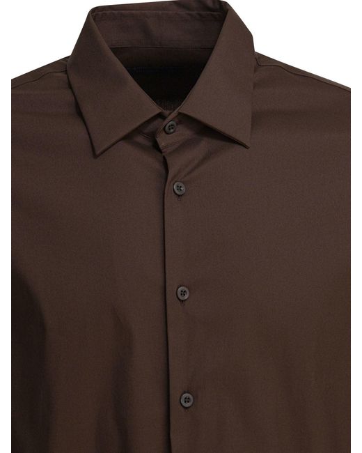 Prada Brown Stretch Cotton Shirt for men