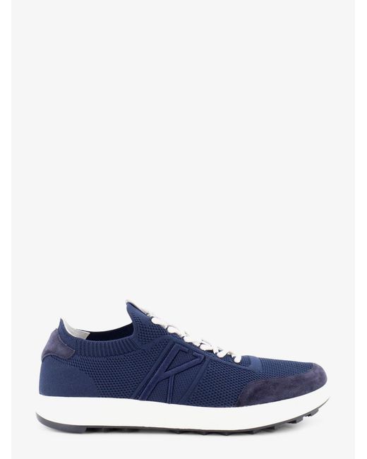 Kiton Blue Knitted Sneakers With Suede Inserts for men