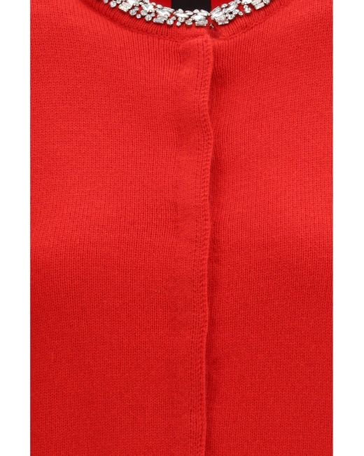 Pinko Red Colonia Cardigan With Jewel Collar