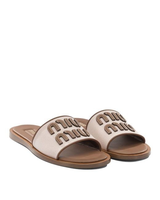 Miu Miu Brown Cotton Sandals