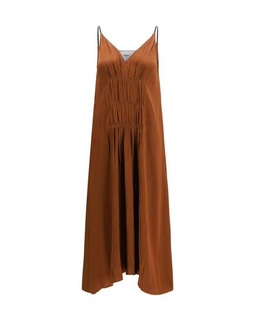 Prada Brown V-Neck Long Dress