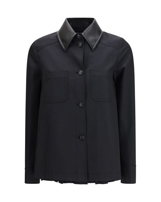 Max Mara Black Shirt Cotton Gabardine Pleated Back