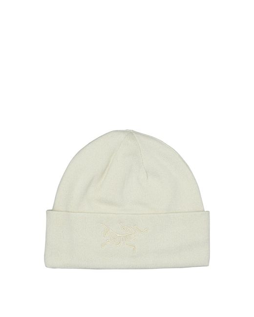 Men's White "Emb Bird Tongue" Beanie