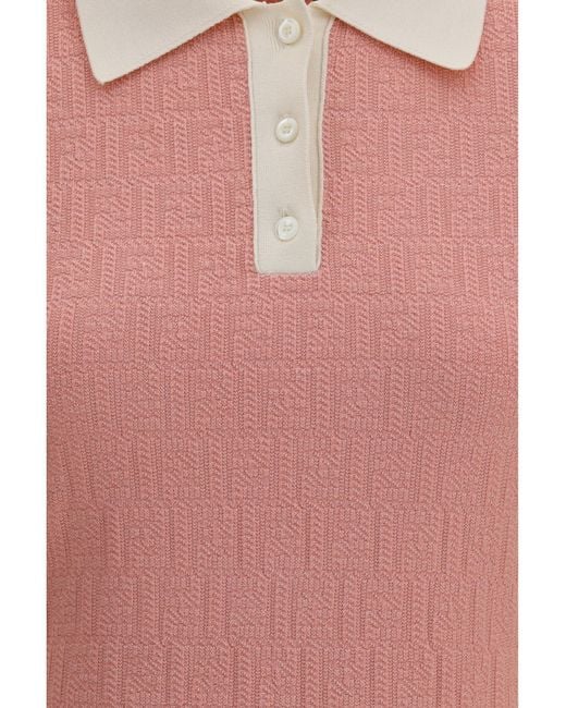 Fendi Pink Short Fitted Cotton And Silk Ff Dress