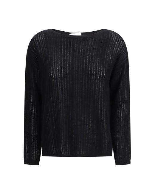 Allude Black Crew-Neck Rib-Knit Sweater