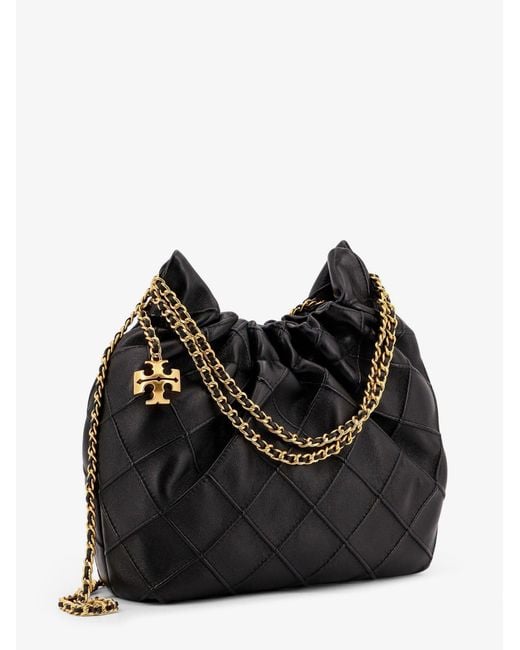 Tory Burch Black Fleming Mini Hobo Leather Handbag