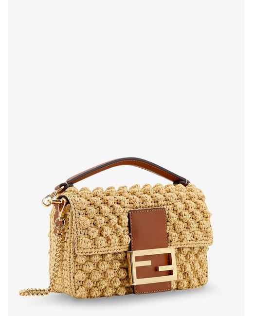 Fendi Metallic Baguette Mini Raffia Crossbody Bag
