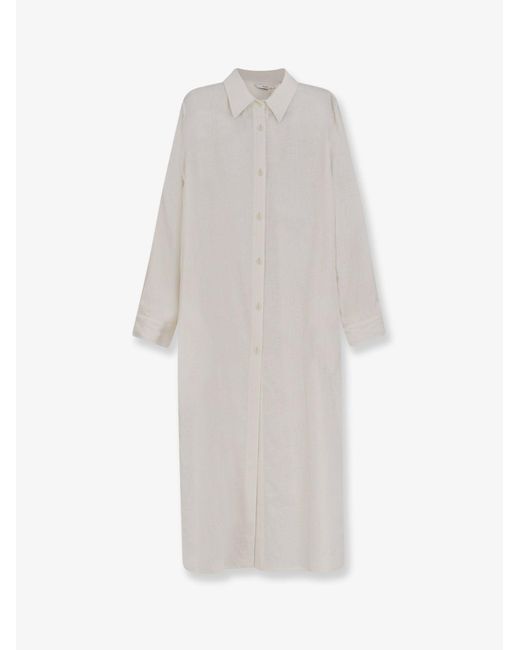 Hevò White Arigliano Linen And Viscose Chemisier Dress
