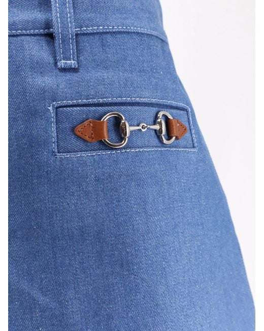 Gucci Blue Cotton Shorts With Frontal Iconic Horsebits