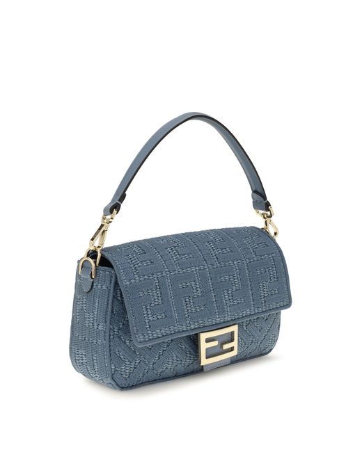 Fendi Blue Woven Raffia Shoulder Bag