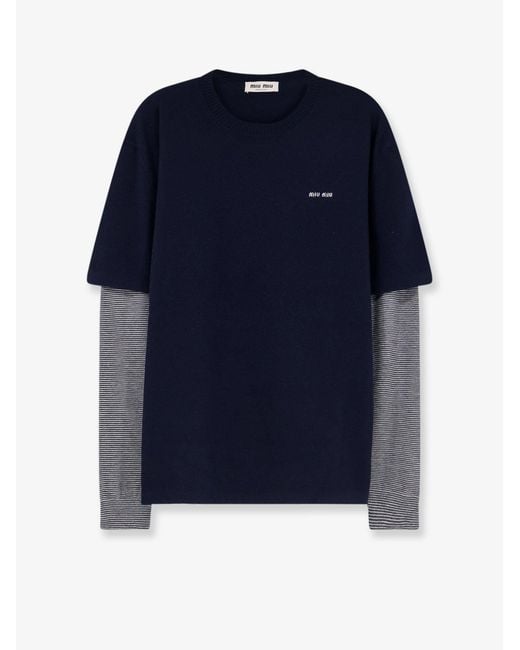 Miu Miu Blue Blend Of Virgin Wool, Cashmere And Silk Sweater