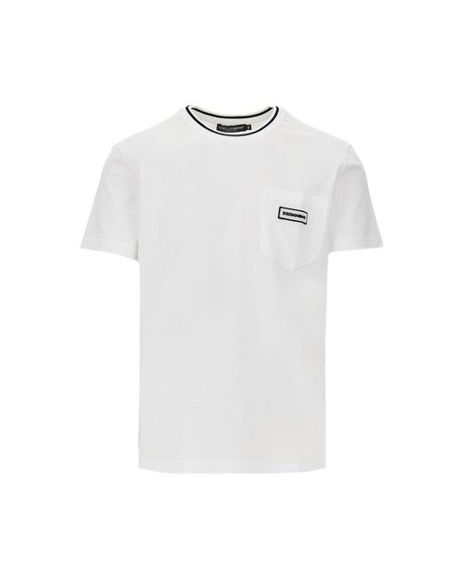 Dolce & Gabbana White Dolce&Gabbana T-Shirt With Pocket And Logo Patch for men