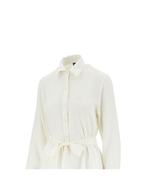 Emporio Armani White Linen-Blend Short Shirt Dress
