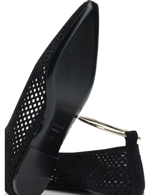 Jil Sander Black Suede Perforated Ballet Flats