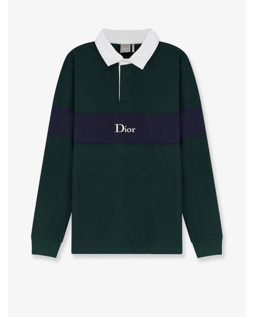 Dior Green Dior Cotton Polo Rugby With Dior Embroidery for men