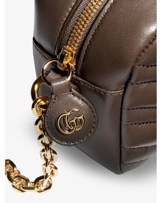 Gucci Brown Gg Marmont Camera Bag Leather Crossbody Bag With Chevron Stitching