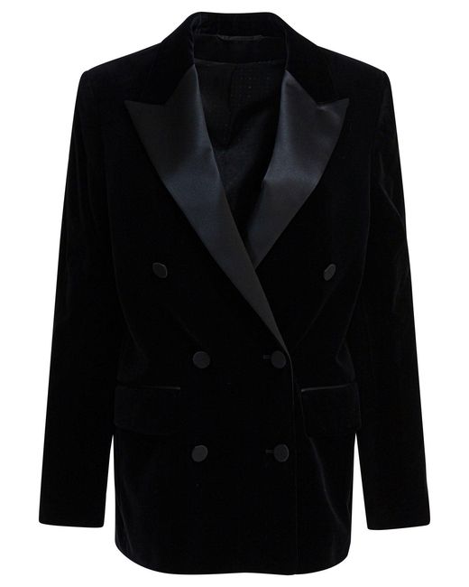 Golden Goose Deluxe Brand Black Velvet And Satin Double-breasted Blazer