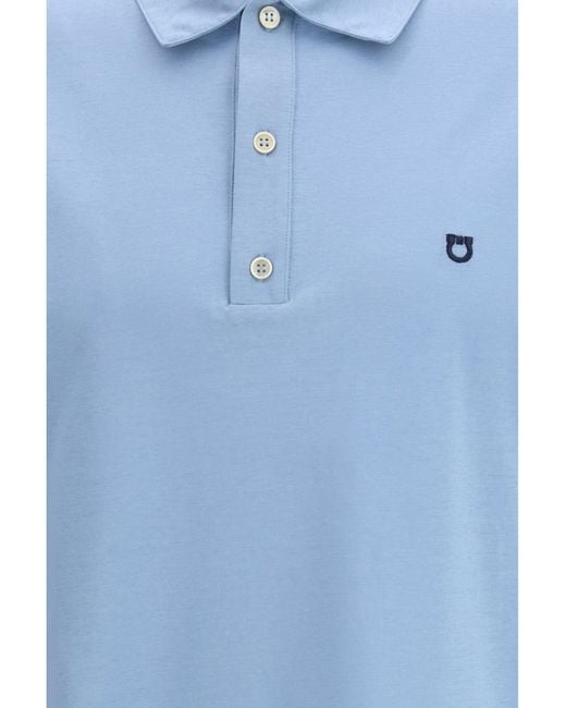 Ferragamo Blue Short-Sleeve Jersey Polo for men