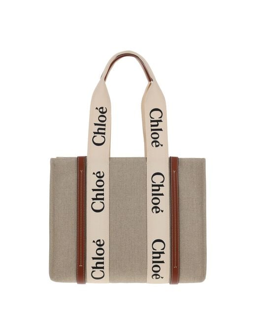 Chloé Natural Chloé Woody Canvas Shoulder Bag