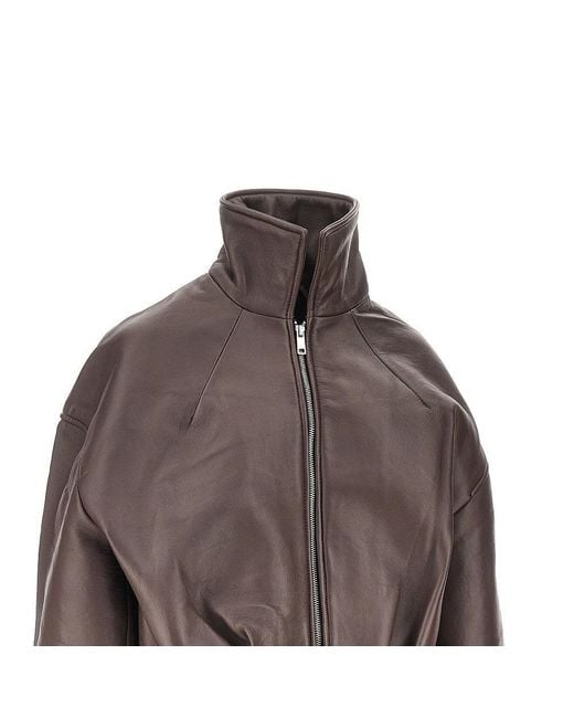ROTATE BIRGER CHRISTENSEN Brown Leather Boxy Jacket