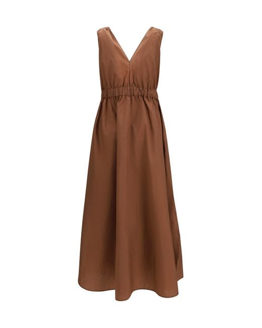 Brunello Cucinelli Brown Cotton Poplin Dress Precious Shoulder Detail