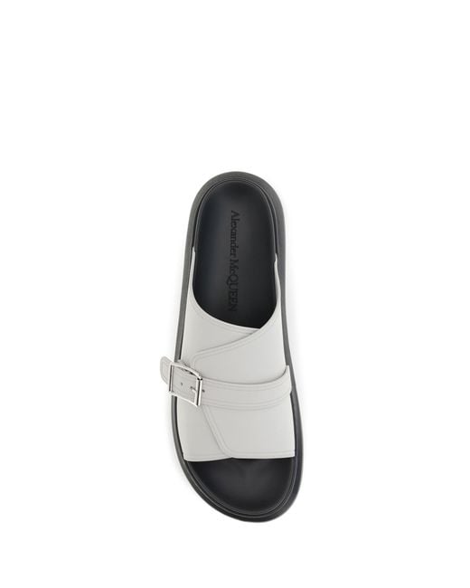 McQueen White Buckle Slide Sandals